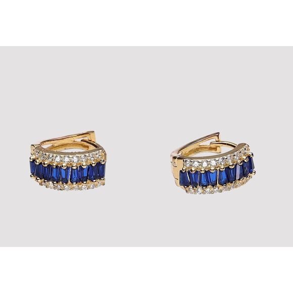 NIB 18K Gold over 925 SS Vermeil Harper Grace Hoop Earrings w/ Blue Glass - Picture 2 of 7